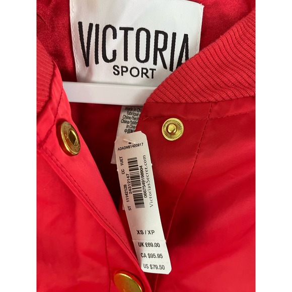 XS NWT Red Victoria Secret Sport Red Bomber Jacket Gold Hardware Lightweight - Picture 2 of 2